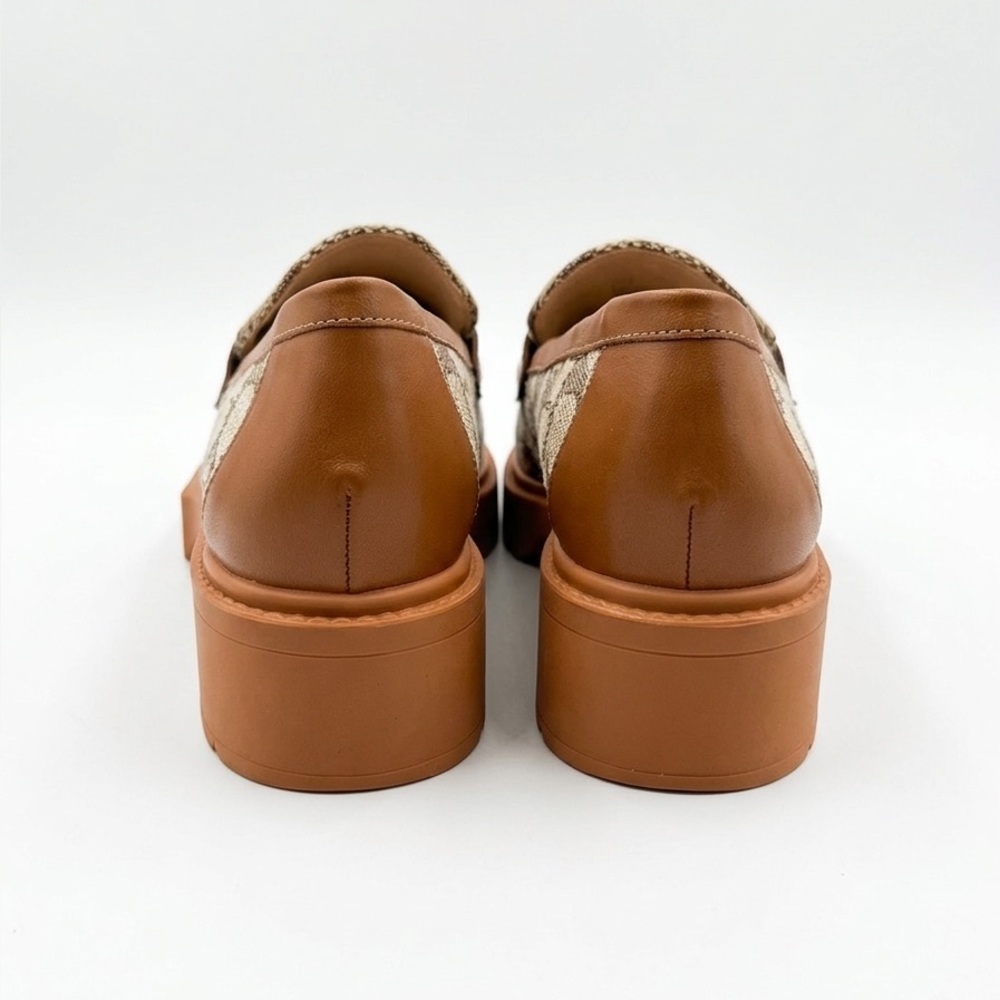 Coach Leah Platform Lug Sole Loafers - Signature Jacquard Cocoa/Amber US 10 - Picture 4 of 5